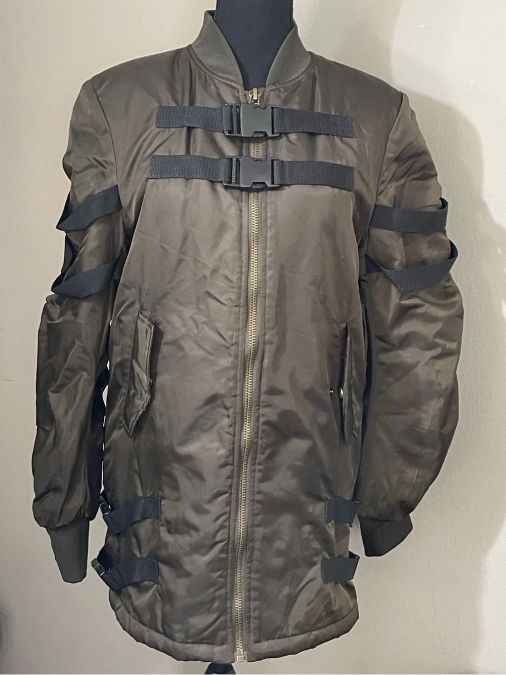 American Stitch Tactical Strap Bomber Jacket Olive Green Mens Size Small